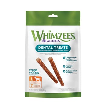 Whimzees by Wellness Veggie Sausage Natural Grain Free Dental Chews for Dogs - Large, 7 ct-product-tile