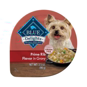 Blue Buffalo BLUE Delights Adult Prime Rib Flavor in Hearty Gravy Small Breed Wet Dog Food 3.5 oz Cup - Case of 12-product-tile