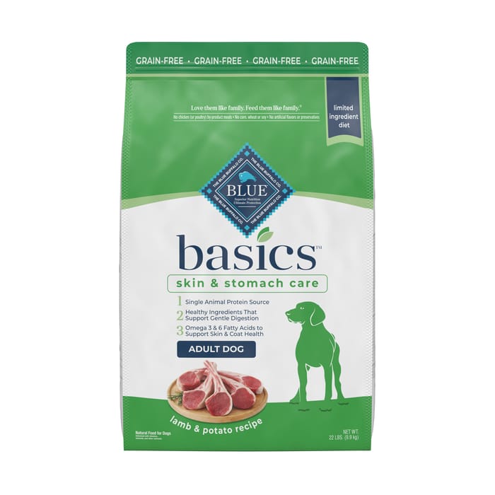 Blue Buffalo BLUE Basics Adult Skin & Stomach Care Grain-Free Lamb & Potato Recipe Dry Dog Food 22 lb Bag product detail number 1.0