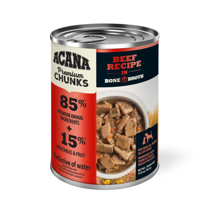 ACANA Premium Chunks Beef Recipe in Bone Broth Wet Dog Food 12.8 oz Cans - Case of 12 product detail number 1.0
