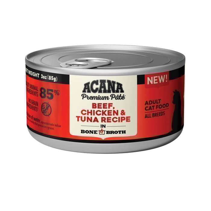 ACANA Premium Pate, Beef, Chicken, & Tuna Recipe in Bone Broth Wet Cat Food 3 oz Cans - Case of 24 product detail number 1.0