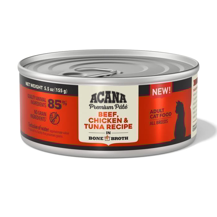 ACANA Premium Pate, Beef, Chicken, & Tuna Recipe in Bone Broth Wet Cat Food 5.5 oz Cans - Case of 12 product detail number 1.0
