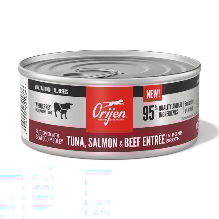 ORIJEN Tuna, Salmon + Beef Entree in Bone Broth Wet Cat Food 5.5 oz Can - Case of 12 product detail number 1.0