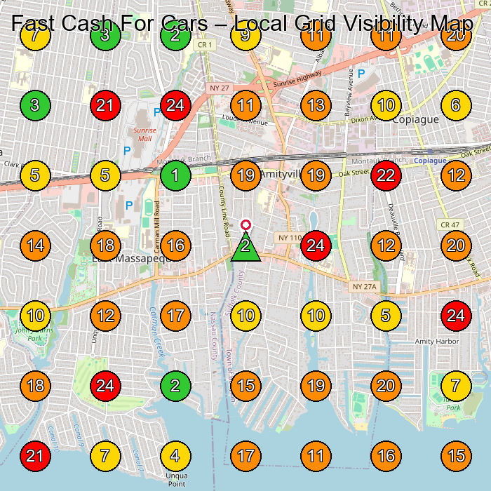 Fast Cash For Cars Used Car Dealer GeoGrid ranking map for Massapequa NY