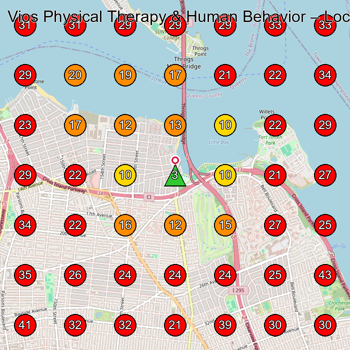 Vios Physical Therapy & Human Behavior GeoGrid visibility map for Physical Therapist in Whitestone