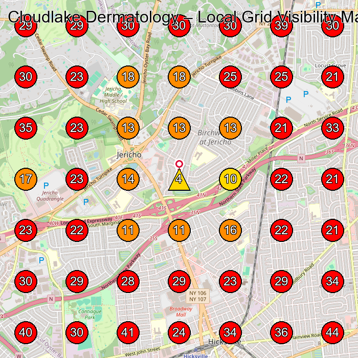 Cloudlake Dermatology GeoGrid visibility map for Eyelash Salon in Woodbury