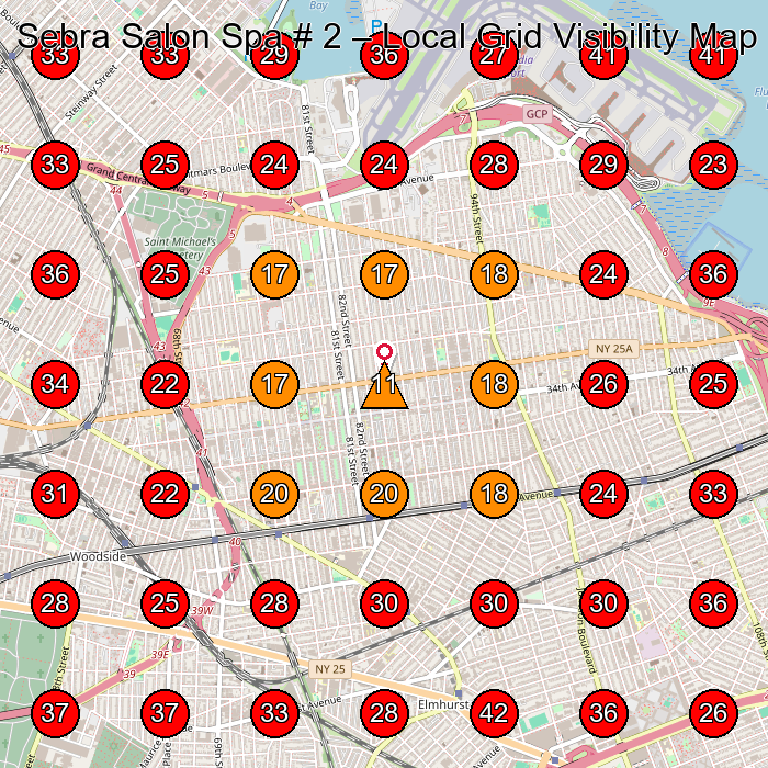 Sebra Salon Spa # 2 GeoGrid visibility map for Beauty Salon in Queens