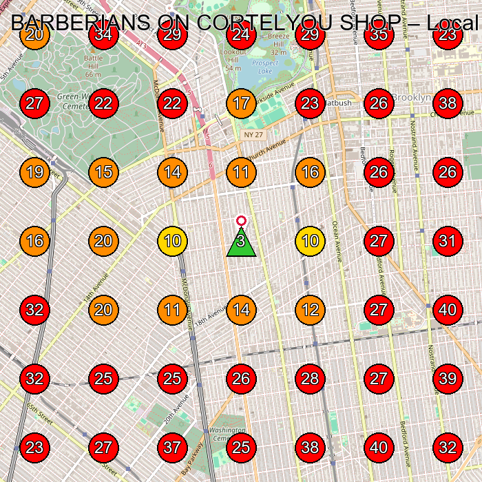 BARBERIANS ON CORTELYOU SHOP GeoGrid visibility map for Barber Shop in Brooklyn