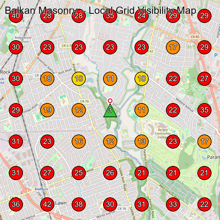 Balkan Masonry GeoGrid visibility map for Masonry Contractor in Hawthorne