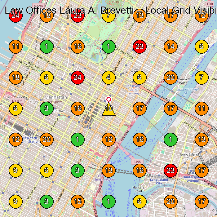 Law Offices Laura A. Brevetti Criminal Justice Attorney GeoGrid ranking map for 909 3rd Avenue New