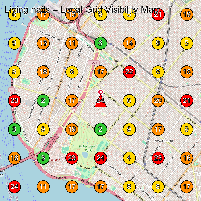 Living nails Sala³N De Manicura Y Pedicura GeoGrid ranking map for Brooklyn NY