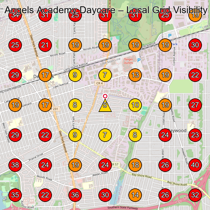 Angels Academy Daycare GeoGrid visibility map for Day Care Center in North Babylon
