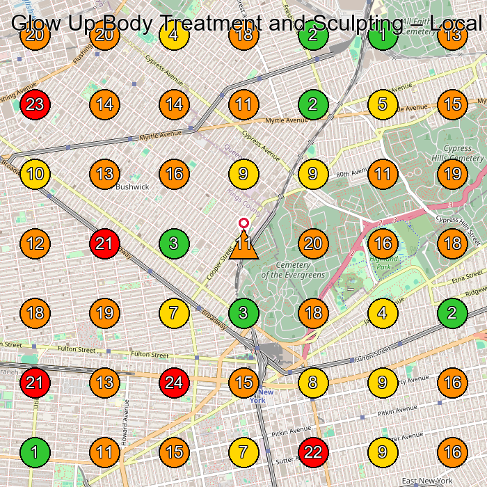 Glow Up Body Treatment and Sculpting Massage Spa GeoGrid ranking map for Brooklyn NY