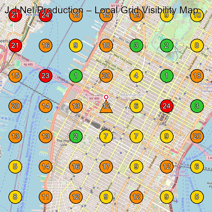 J J Nel Production Clothes And Fabric Manufacturer GeoGrid ranking map for New York NY
