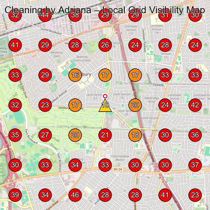 Cleaning by Adriana GeoGrid visibility map for Pressure Washing Service in Levittown