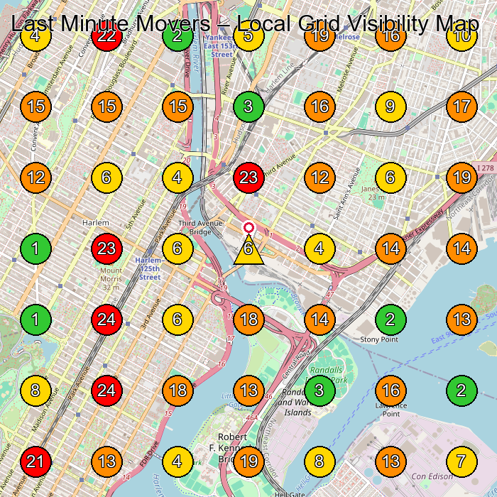 Last Minute Movers Moving And Storage Service GeoGrid ranking map for Bronx NY
