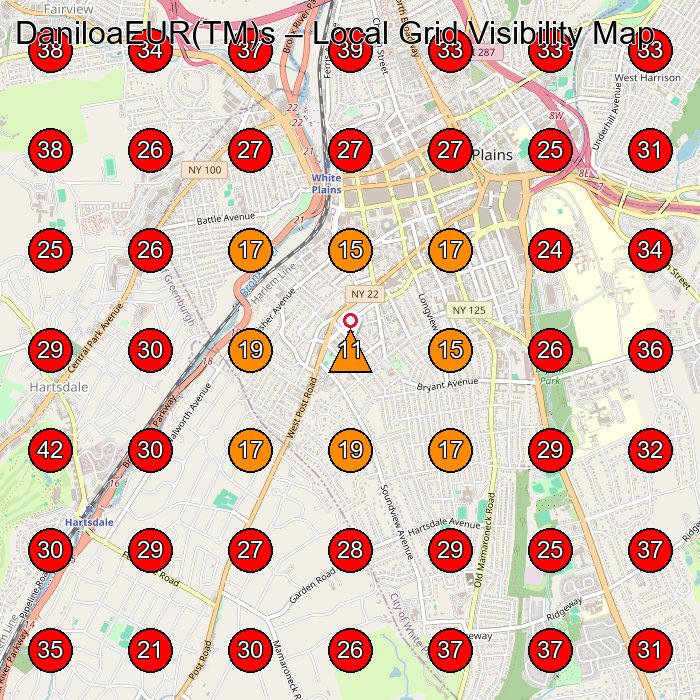 DaniloaEUR(TM)s GeoGrid visibility map for Used Car Dealer in Port Chester