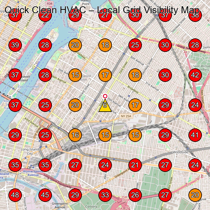 Quick Clean HVAC GeoGrid visibility map for Hvac Contractor in Astoria