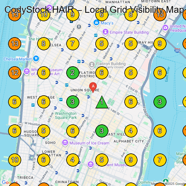 CodyStock.HAIR GeoGrid ranking map for Hair Extension Technician in New York