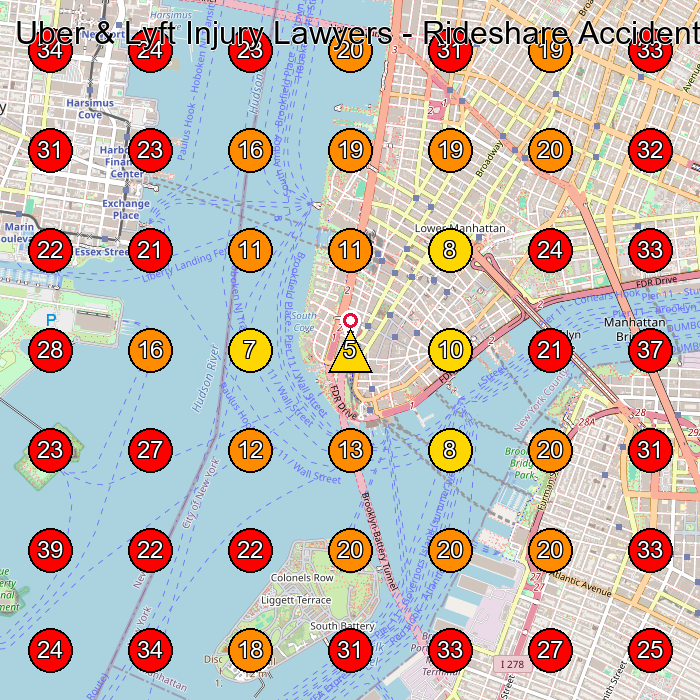 Uber & Lyft Injury Lawyers - Rideshare Accident Attorneys GeoGrid visibility map for Personal Injury Attorney in New York