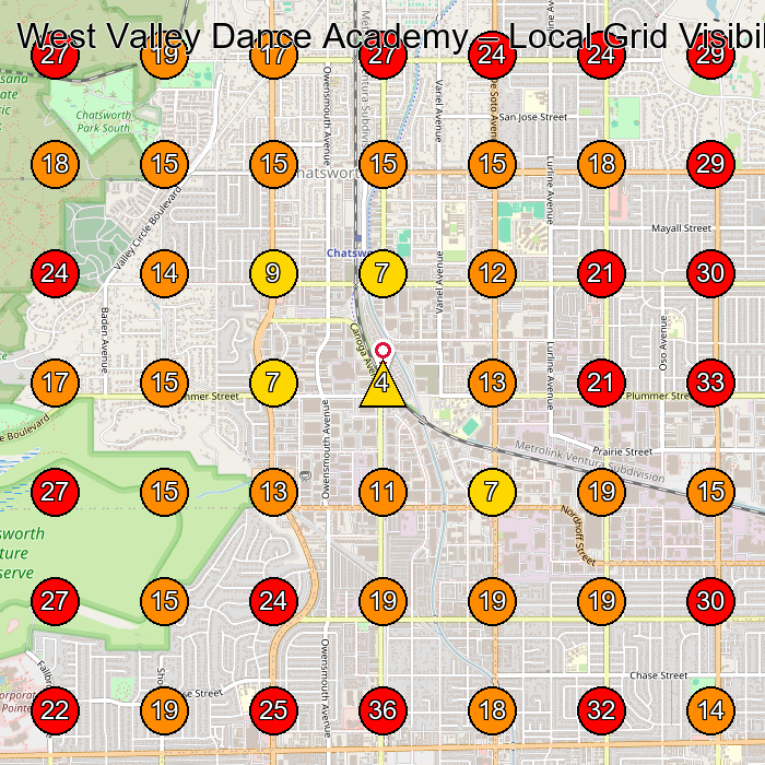 West Valley Dance Academy GeoGrid visibility map for Medical Spa in Encino