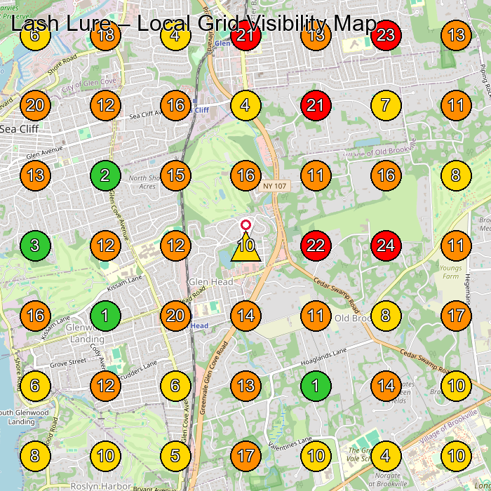 Lash Lure Beauty Salon GeoGrid ranking map for Glen Head NY