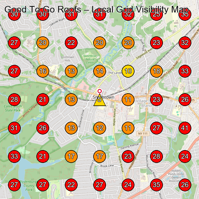 Good To Go Roofs GeoGrid visibility map for Roofing Contractor in St James