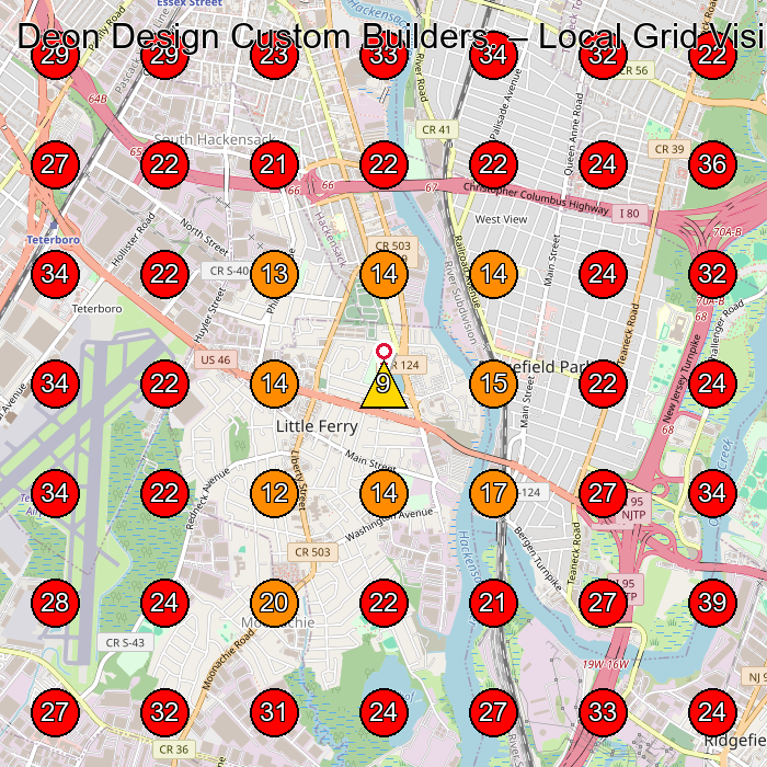Deon Design Custom Builders. GeoGrid visibility map for Construction Company in Hackensack