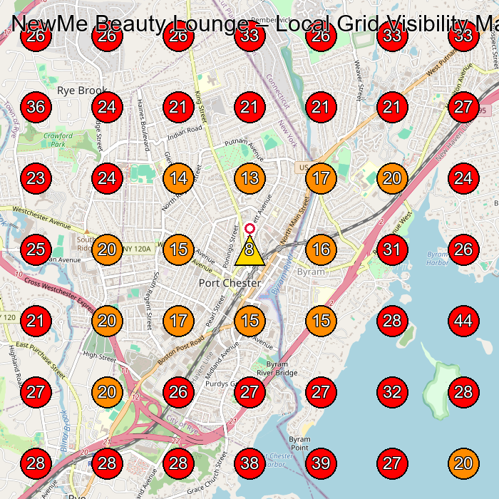NewMe Beauty Lounge GeoGrid visibility map for Make-Up Artist in White Plains