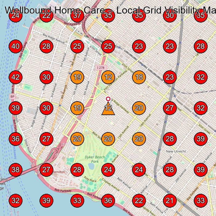 Wellbound Home Care GeoGrid visibility map for Home Health Care Service in Brooklyn