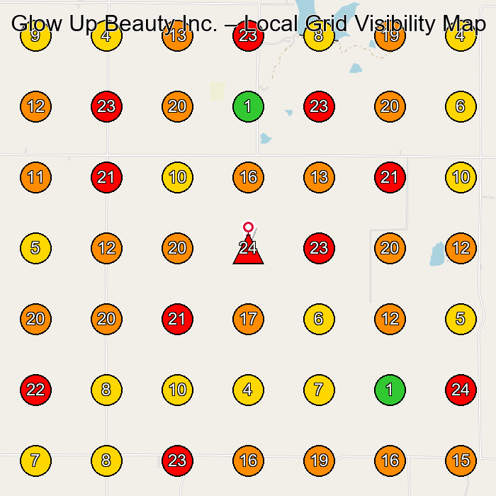 Glow Up Beauty Inc. Spa GeoGrid ranking map for None