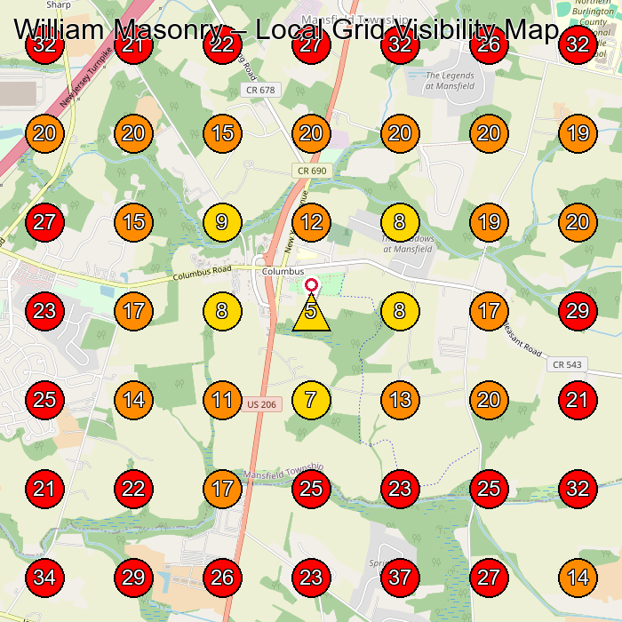 William Masonry GeoGrid visibility map for Masonry Contractor in None
