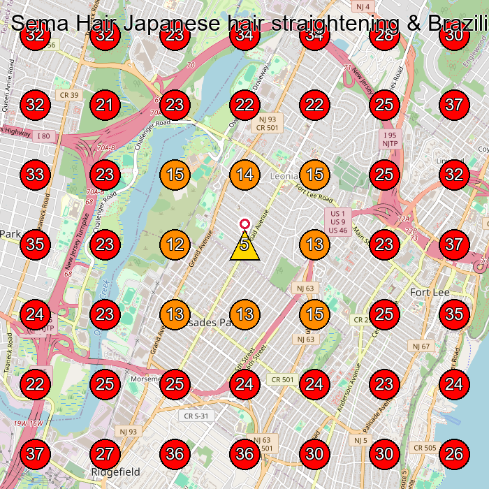 Sema Hair Japanese hair straightening & Brazilian Keratin Treatment GeoGrid visibility map for Hair Salon in Ridgefield Park