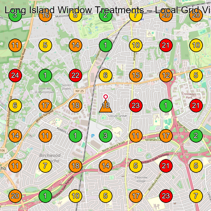 Long Island Window Treatments Window Treatment Store GeoGrid ranking map for Syosset NY