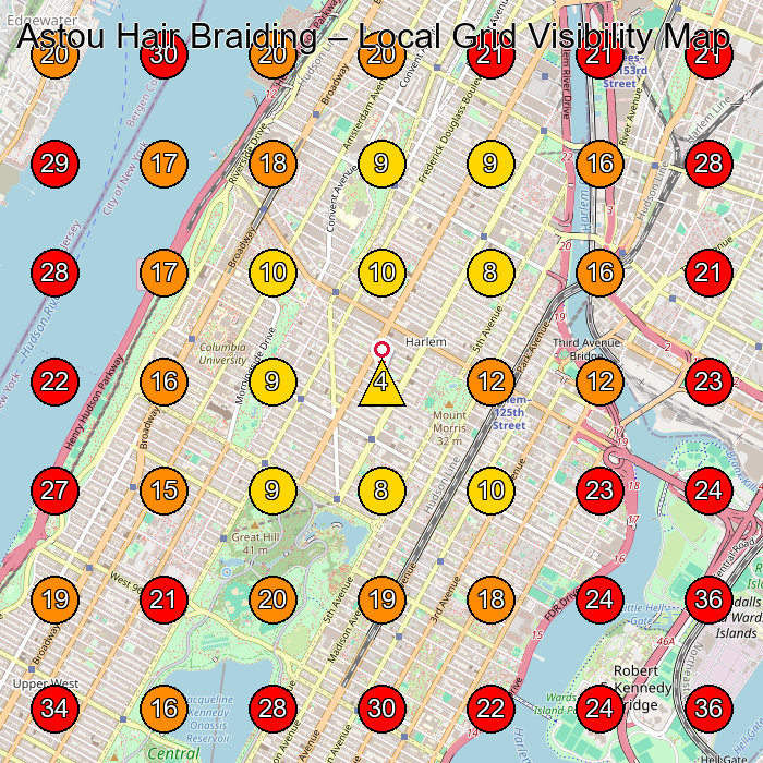 Astou Hair Braiding GeoGrid visibility map for Hair Salon in New York