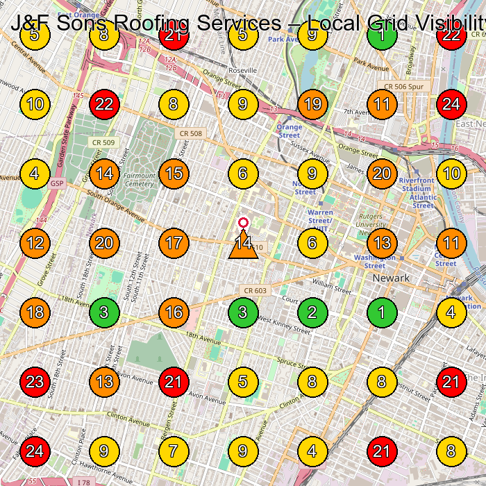 J&F Sons Roofing Services Roofing Contractor GeoGrid ranking map for None