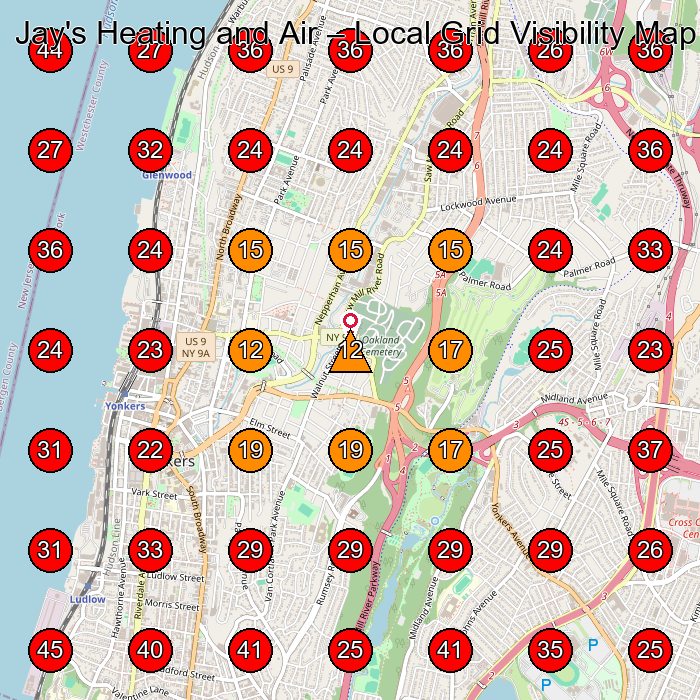 Jay's Heating and Air GeoGrid visibility map for Hvac Contractor in None