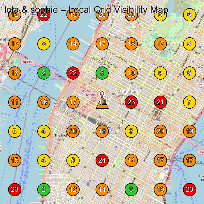 lola & sophie Clothing Store GeoGrid ranking map for New York NY