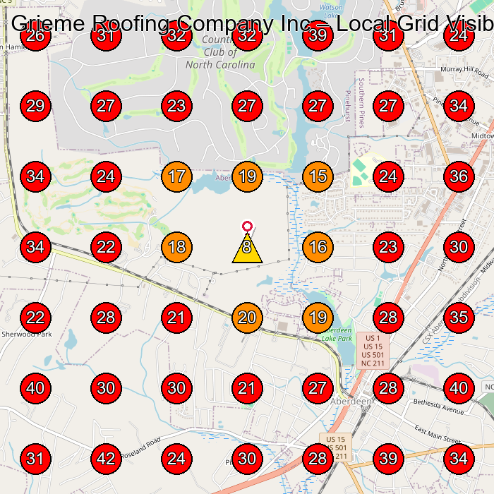 Grieme Roofing Company Inc GeoGrid visibility map for Roofing Contractor in None
