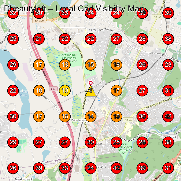 Dbeautyloft GeoGrid visibility map for Hair Salon in New Windsor