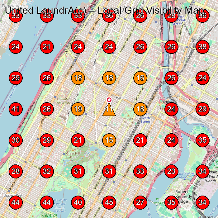 United LaundrA(c) GeoGrid visibility map for Laundromat in Manhattan