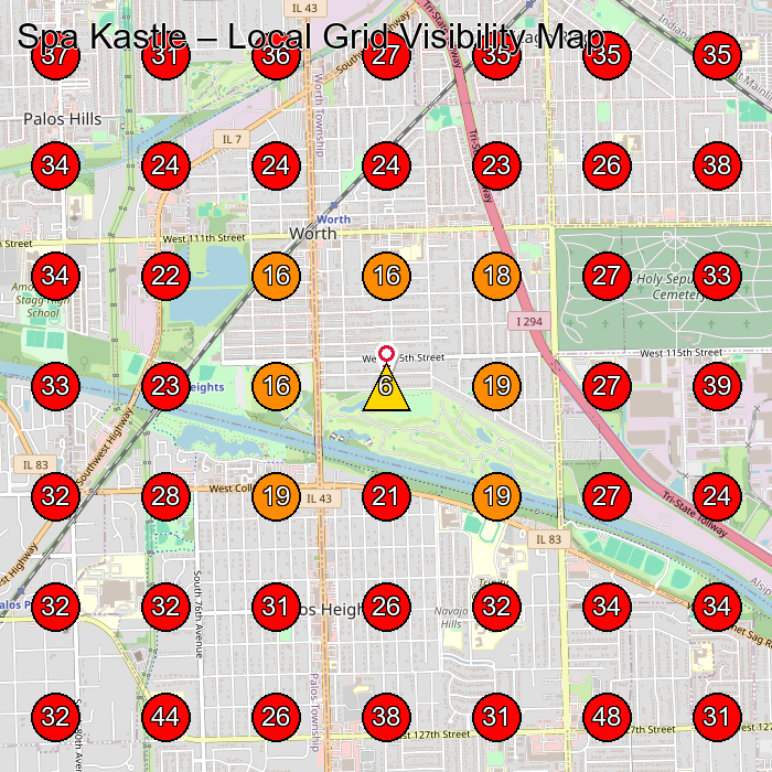 Spa Kastle GeoGrid visibility map for Massage Spa in Hampton Cove