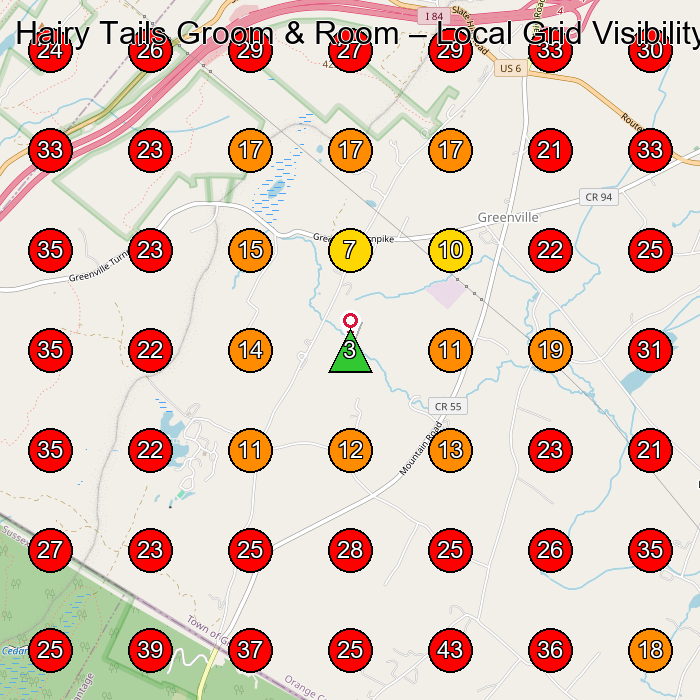 Hairy Tails Groom & Room GeoGrid visibility map for Pet Groomer in Slate Hill