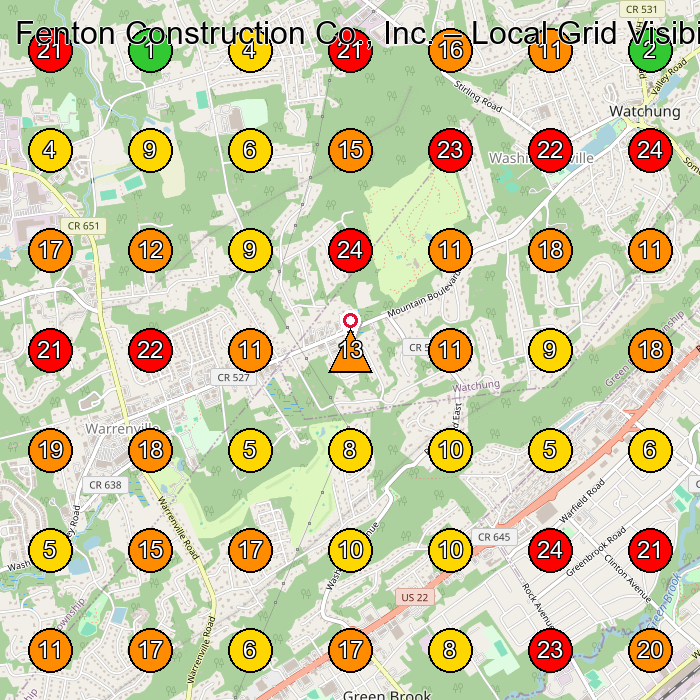 Fenton Construction Co., Inc. Construction Company GeoGrid ranking map for Warren NJ