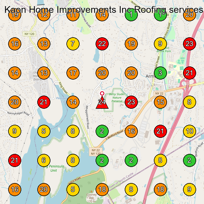 Kaon Home Improvements Inc Roofing services Westchester County Roofing Contractor GeoGrid ranking map for None