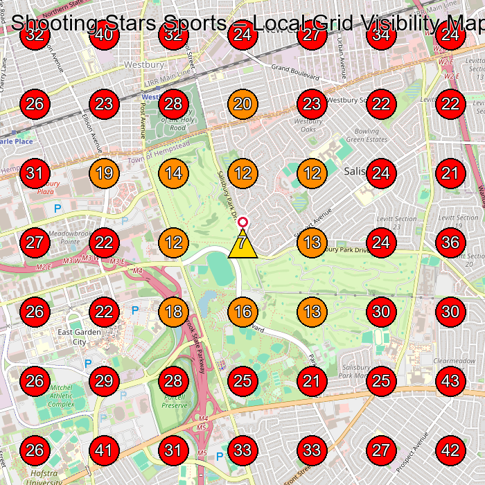 Shooting Stars Sports GeoGrid visibility map for Montessori School in Westbury