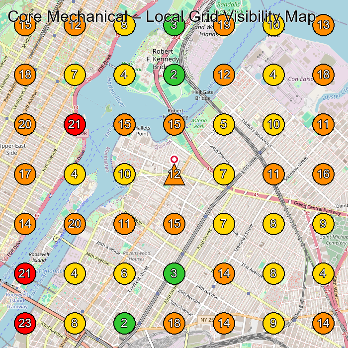Core Mechanical Hvac Contractor GeoGrid ranking map for Astoria NY