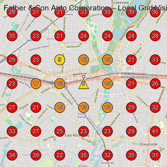 Father & Son Auto Corporation GeoGrid visibility map for Kia Dealer in Rockville Centre
