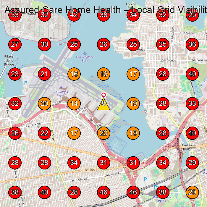 Assured Care Home Health GeoGrid visibility map for Home Health Care Service in Flushing