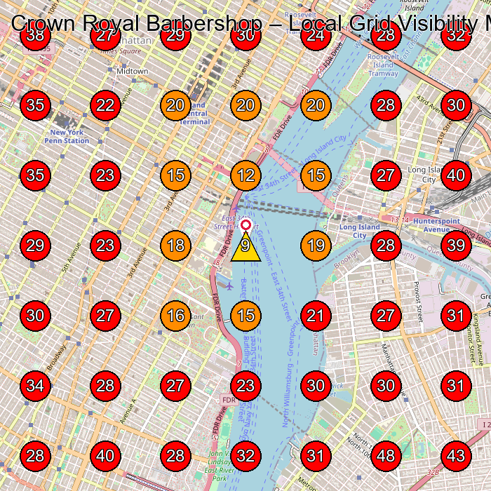 Crown Royal Barbershop GeoGrid visibility map for Barber Shop in New York